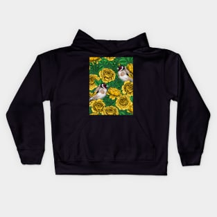 Yellow Rose flowers and goldfinch birds Kids Hoodie